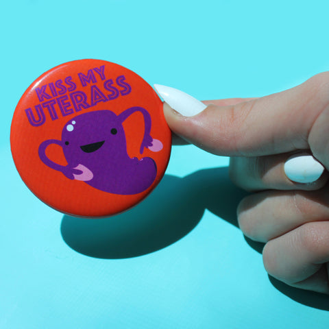 Kiss My Uterus Magnet - Reproductive Rights Humor, OB/GYN Midwife Doula Labor and Delivery Nurse Funny Gift - I Heart Guts