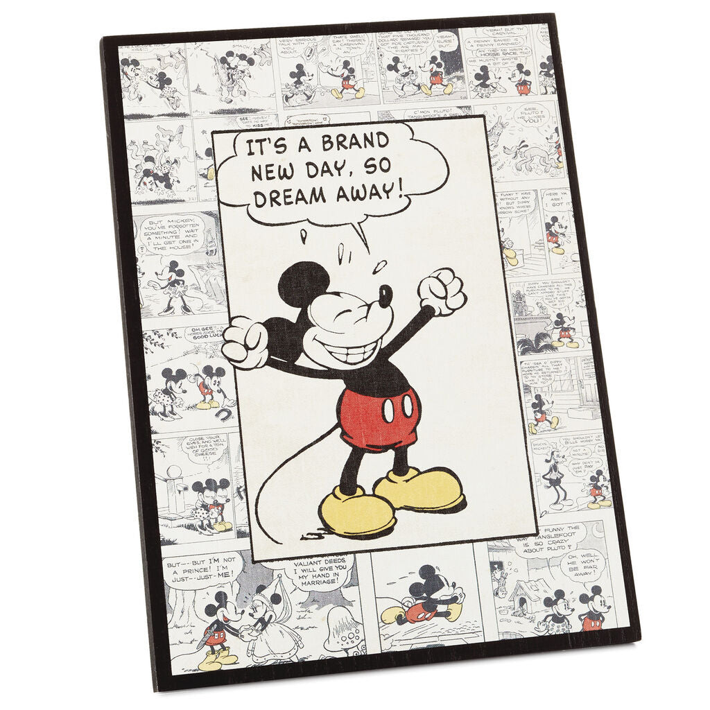 Hallmark Disney Mickey Mouse New Day Comic Strip Wood Quote Sign New I Love Characters