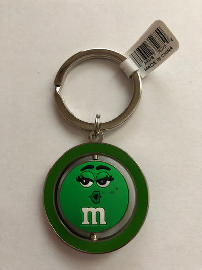 M&M's World Green Character Big Face PVC Spinning Keychain New with Tag