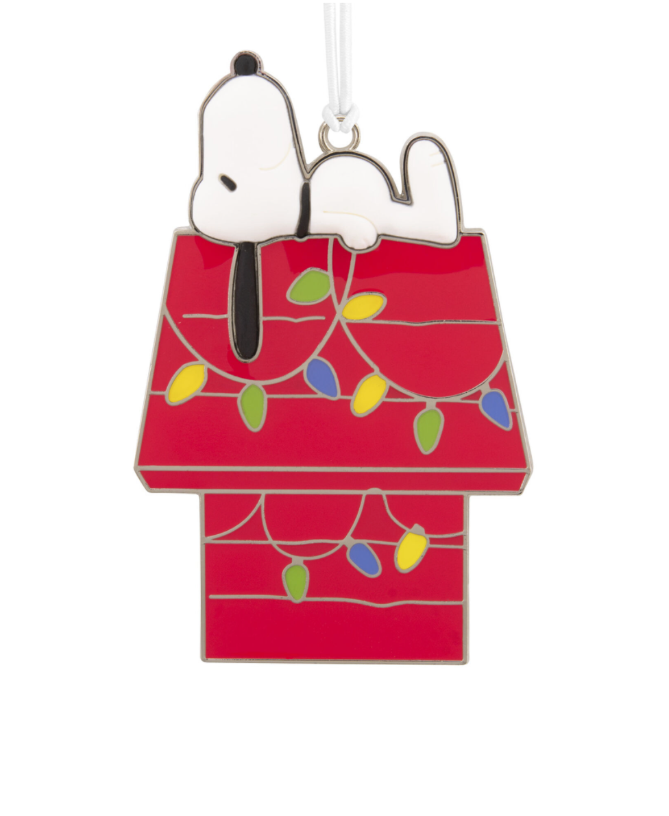Hallmark Peanuts Snoopy on Doghouse Metal Christmas Ornament New with