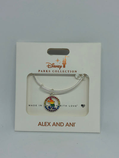 Disney Parks Mickey Silhouette Rainbow Bracelet Alex & Ani Silver New with Box