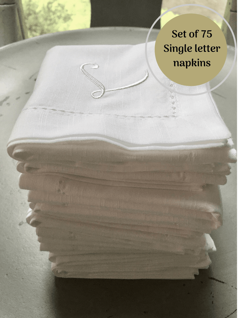 3 Letter Bulk Monogrammed Wedding Napkins, Set of 75, Embroidered