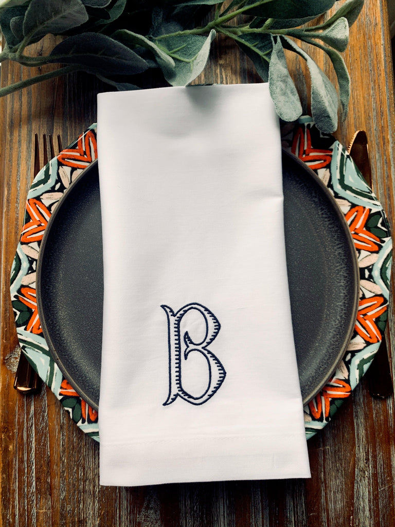 Barrea Modern Floral Monogrammed Embroidered Cloth Napkins / Set