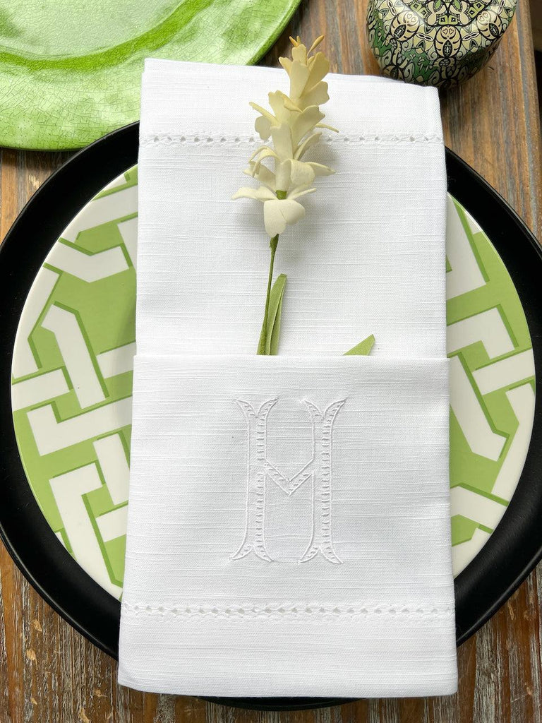 Barrea Modern Floral Monogrammed Embroidered Cloth Napkins / Set