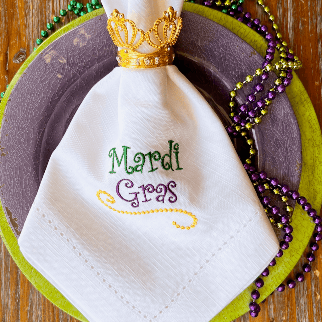 Fleur De Lis Mardi Gras Cloth Napkins - Set of 4 napkins – White Tulip  Embroidery