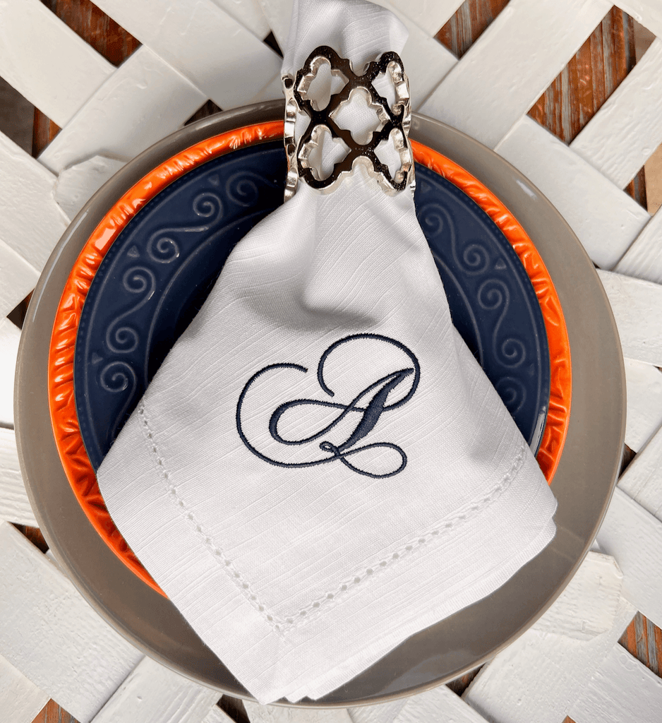 Set of 6 Embroidered Dinner Napkins with Single Initial Adorn Monogram and  Pocket Fold Cloth Napkins by Allison S.