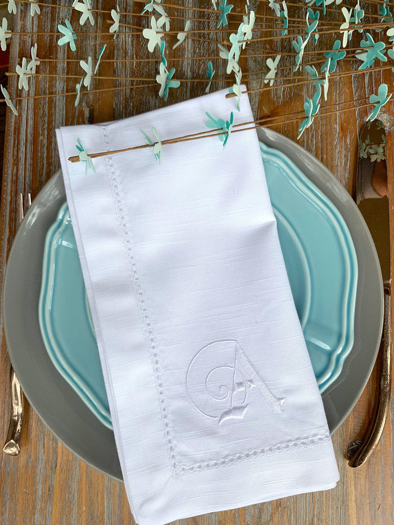 White embroidered Dinner Napkins - Set of Four by ConsciousCo