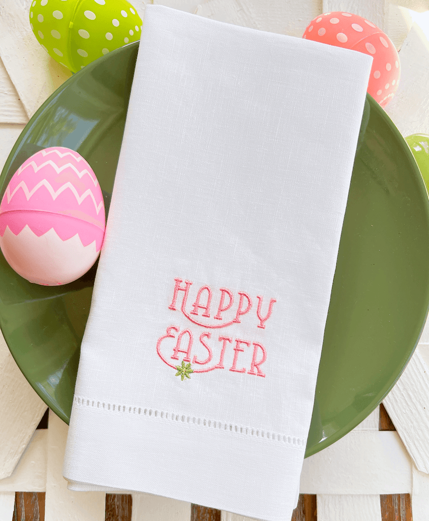 Elegant Easter Floral Embroidered Cloth Napkins – White Tulip Embroidery