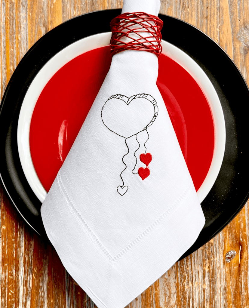 Heart Napkin Rings and Red Cloth Napkins - Set of 4