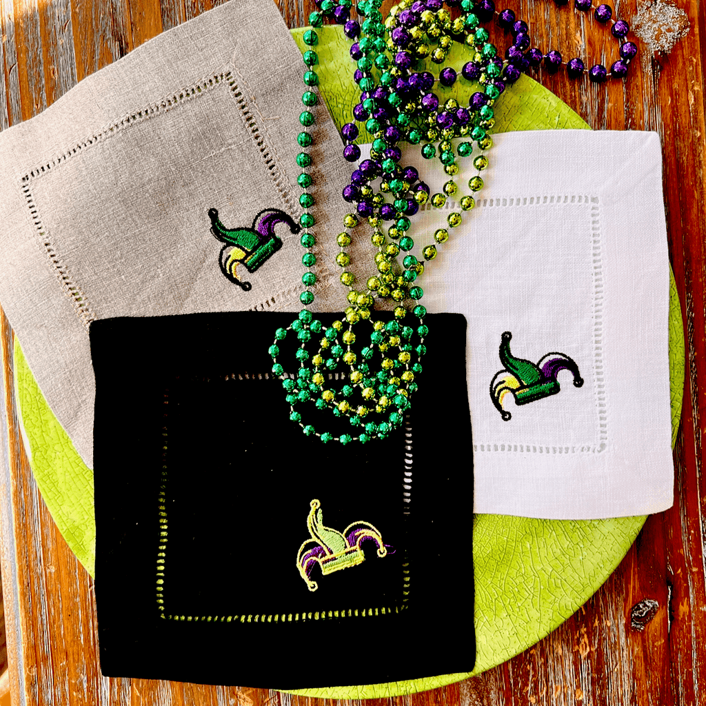 Fleur De Lis Mardi Gras Cloth Napkins - Set of 4 napkins – White Tulip  Embroidery