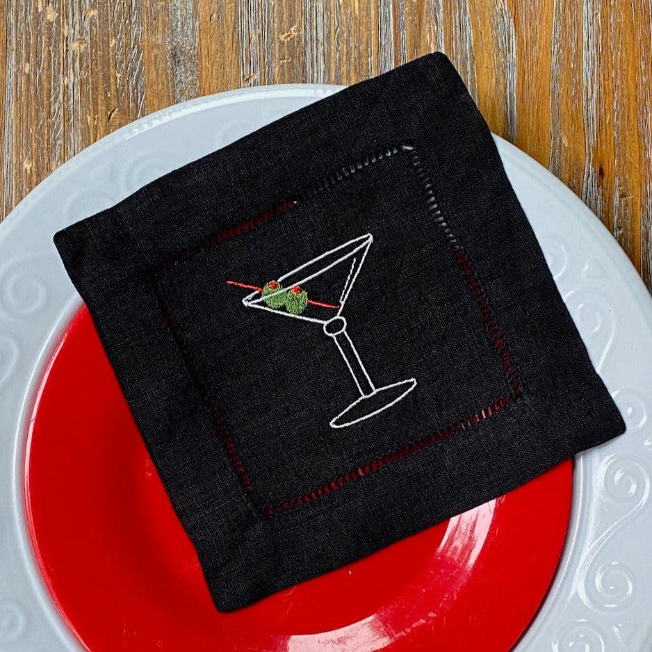 Wine Stain Cocktail Napkins, Set of 4, Funny Cocktail Cloth Napkins – White  Tulip Embroidery