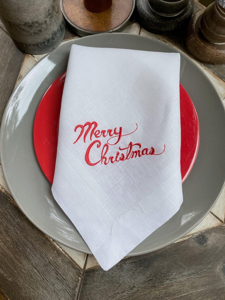 Twelve Days of Christmas Embroidered Cloth Napkins – White Tulip