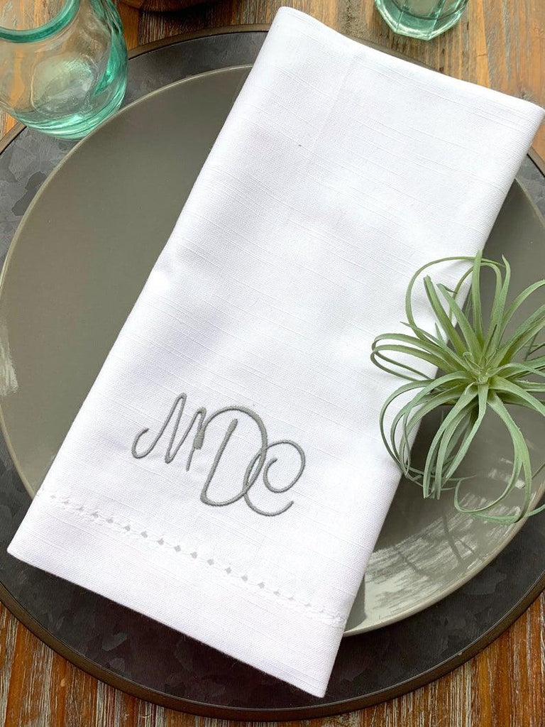 White embroidered Dinner Napkins - Set of Four by ConsciousCo