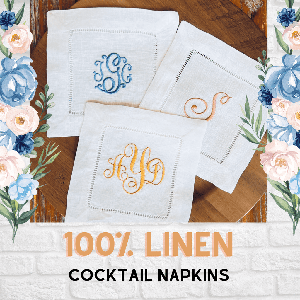 Linen Cocktail Napkin with Floral Embroidery  White Cocktail Napkins –  Roman and Williams Guild