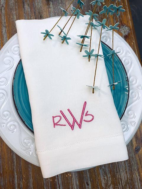 Verona Monogrammed Embroidered Cloth Napkins – White Tulip Embroidery
