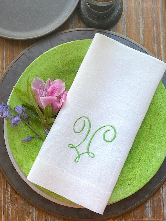 4 World Market Embroidered Botanical White Cloth Napkins Green Leaves 20”  Square