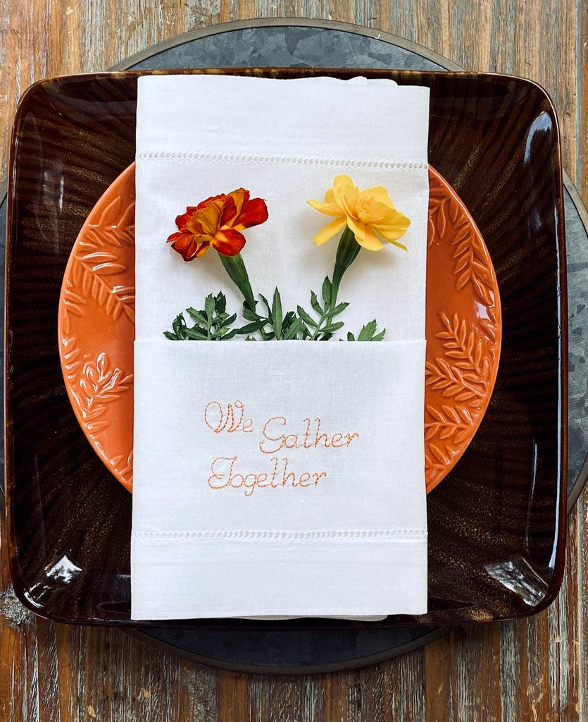 Thanksgiving Give Thanks Embroidered Cloth Dinner Napkins – White Tulip  Embroidery