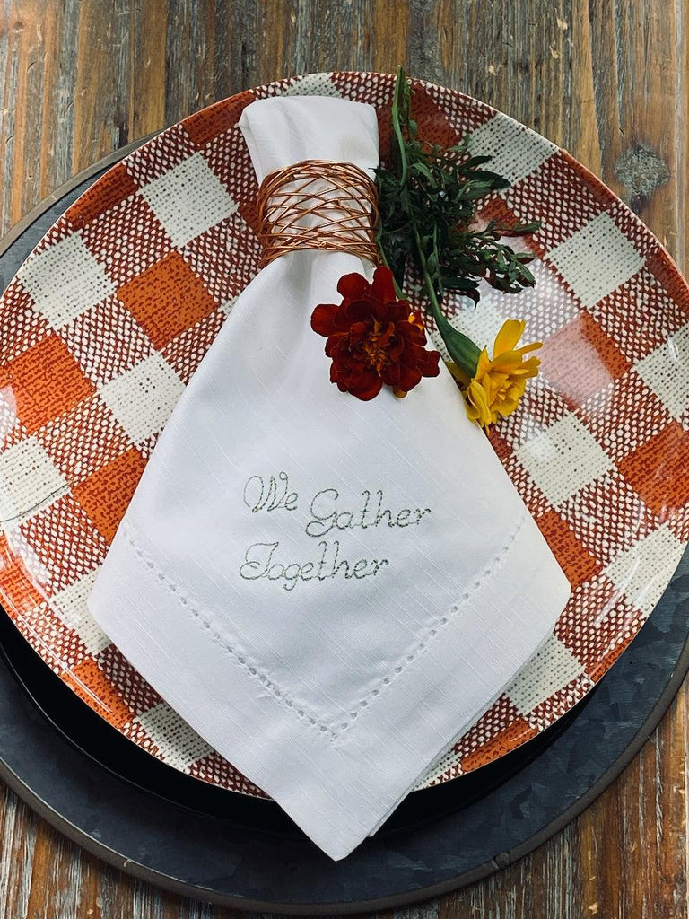 Thanksgiving Bless This Food Embroidered Cloth Dinner Napkins