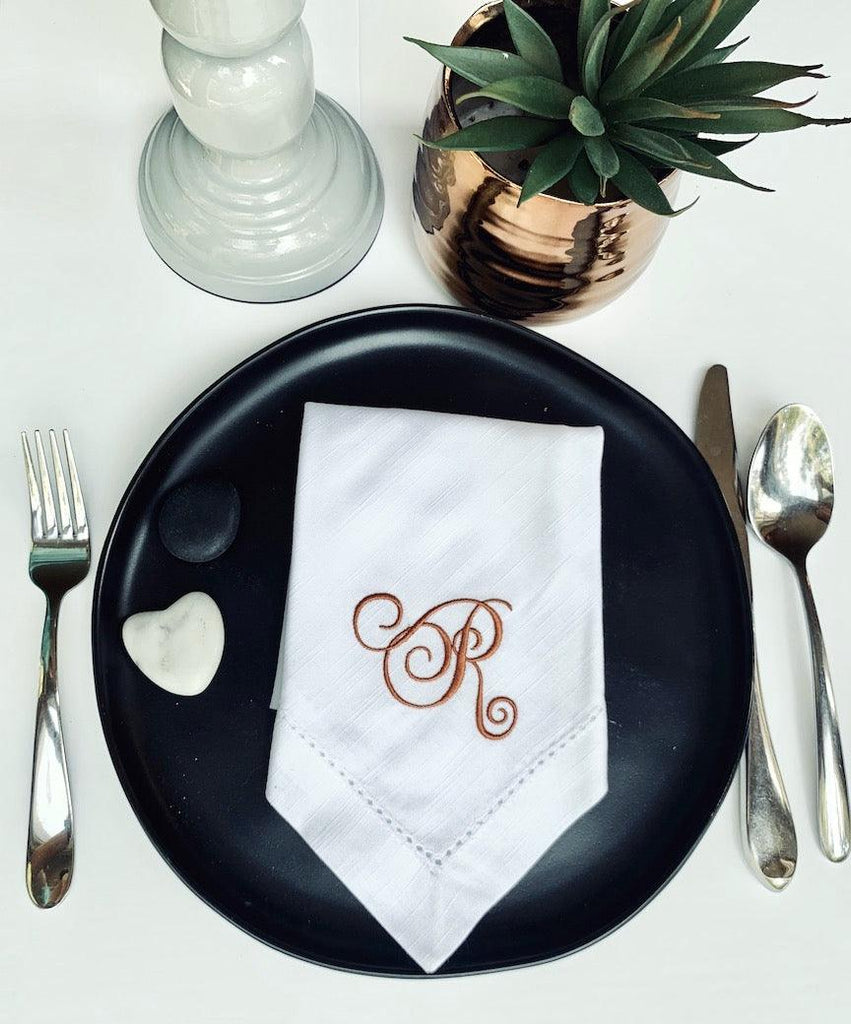 Linen Dinner Napkin with Floral Embroidery  White Linen Table Napkins –  Roman and Williams Guild