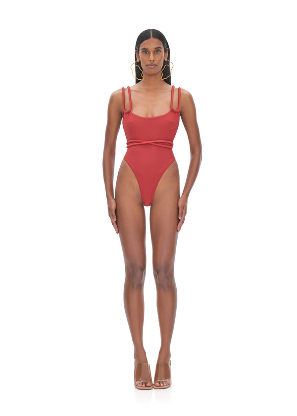 New Peaches & Cream Ribbed One-piece SWIMSUIT Peach and Beige