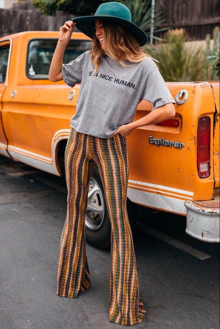 striped bell bottoms outfit