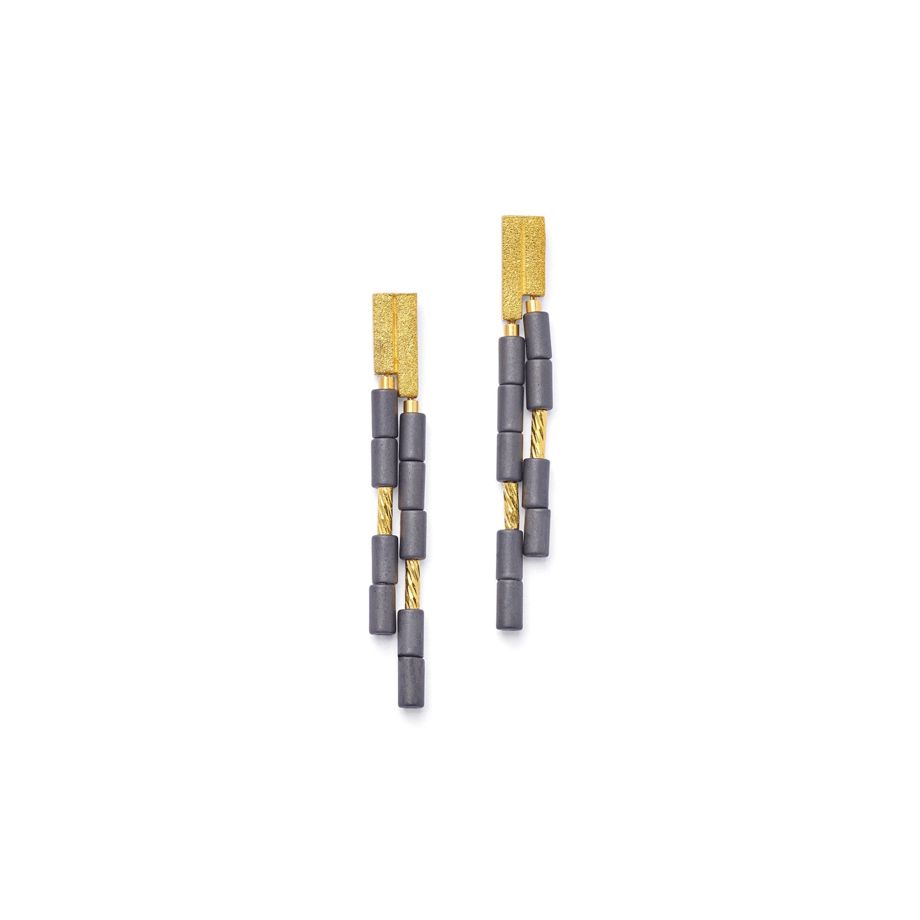 24kt Gold Plated Yenassi Hematite Cube Earring Drops