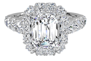 Halo emerald cut engagement ring
