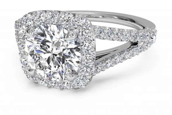 cushion cut split shank engagement ring