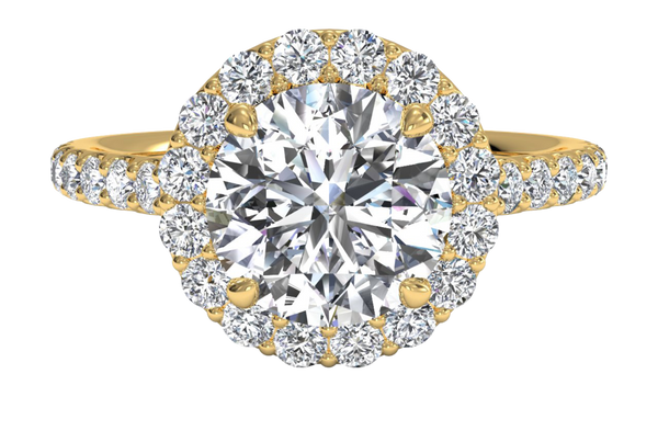 French-set halo engagement ring