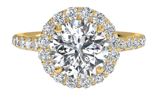 French-set halo engagement ring