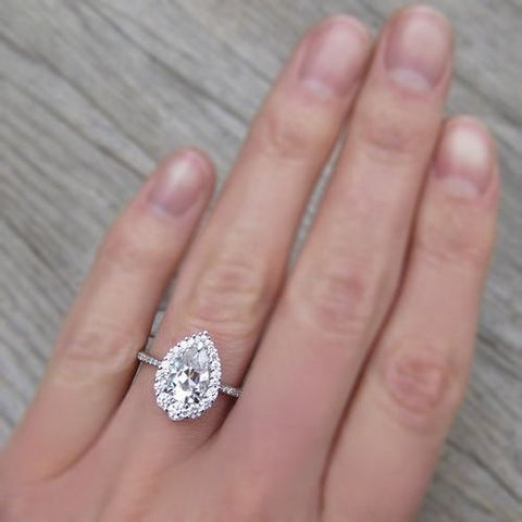 Pear shaped moissanite engagement ring