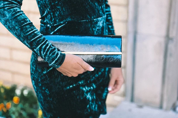 Velvet dress and clutch