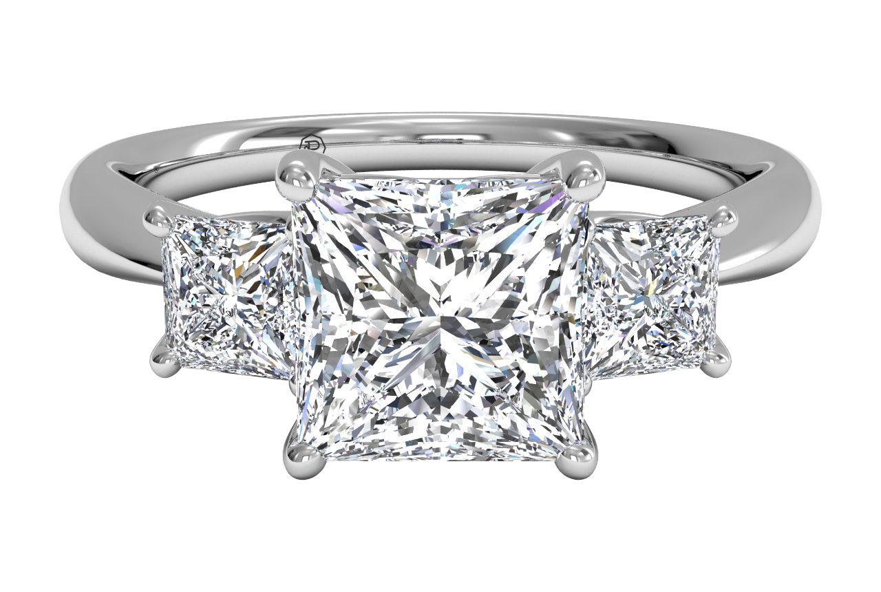 three-stone princess-cut engagement ring