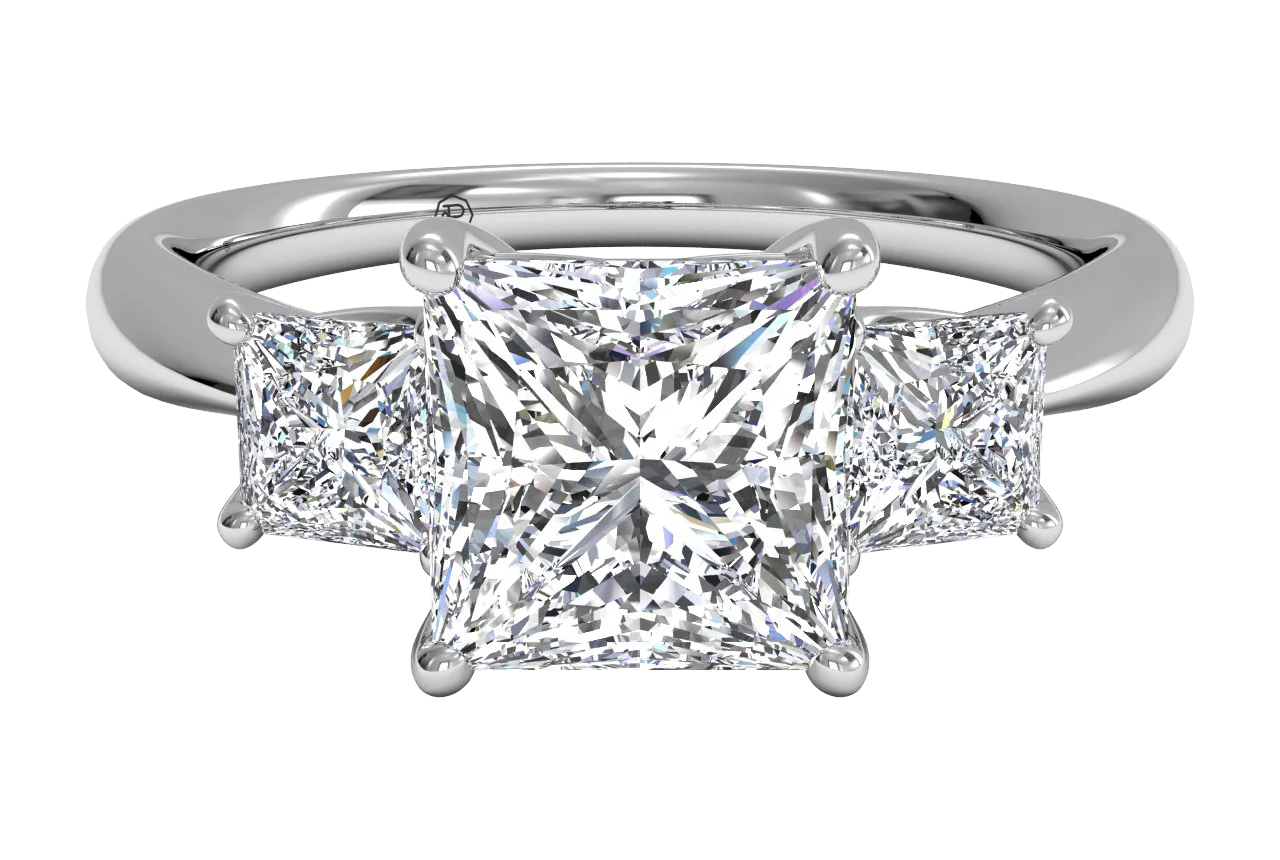 three-stone princess-cut engagement ring