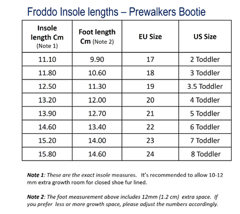 Size Chart Froddo — Simply Green Baby