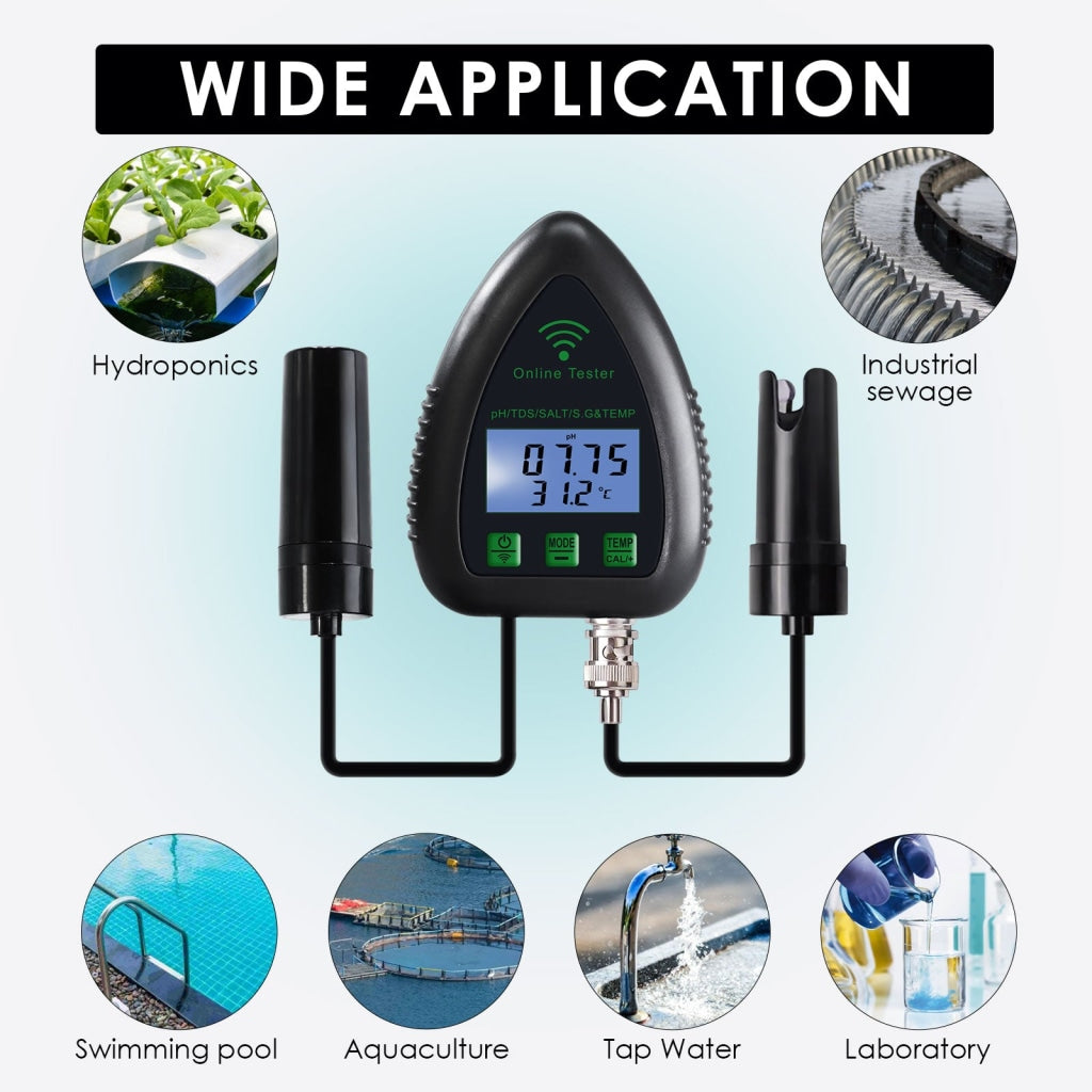 8 in 1 Rechargeable Water Quality Tester 24 Hour Online Monitoring Tool SG  PH EC Salt ORP TDS CF Temp Multi Parameter Test for Aquarium Hydroponics