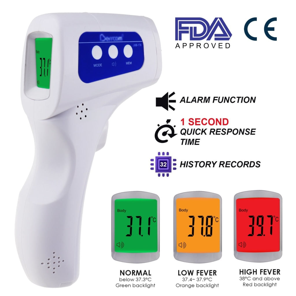 Berrcom Non Contact Infrared Thermometer Digital Forehead Thermometer with  Fever Alert and LCD Display 3 in 1 Contactless Thermometer Ideal for Adults