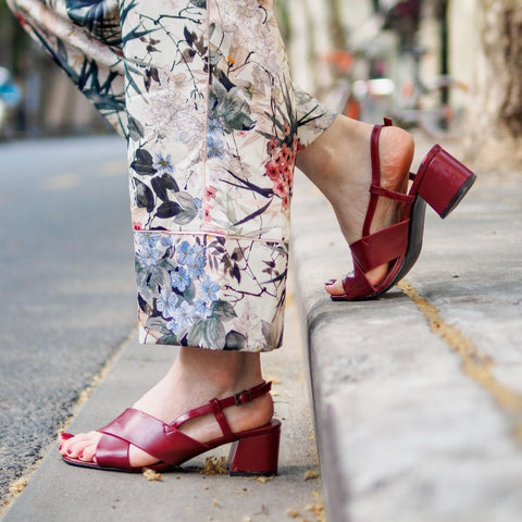Women wearing red paco sandals