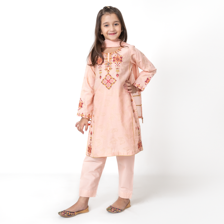 Girls Yellow Cotton Kurtis & Kurtas Pack Of 1