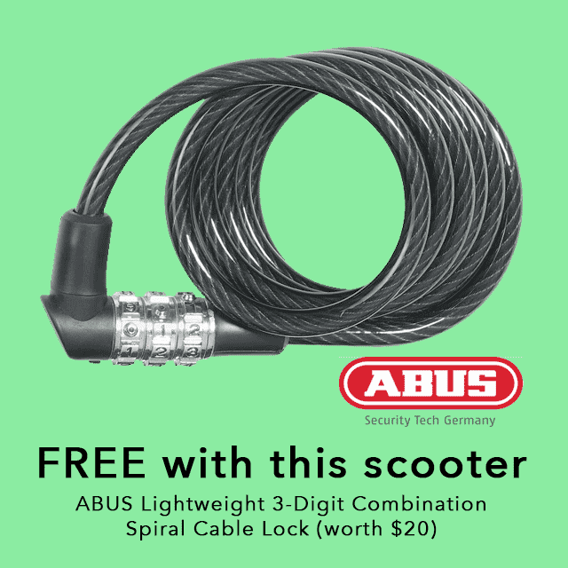 Receive a free ABUS 1150 3 digit combination spiral cable lock when you purchase this kick scooter