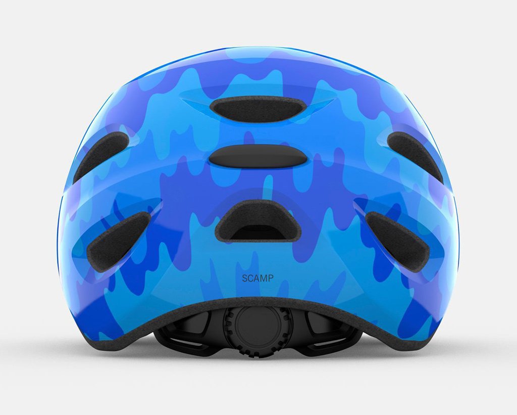 Giro Scamp Bicycle Helmet for kids, rear view, Blue Splash