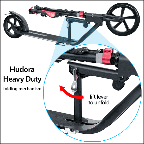 Hudora Heavy Duty patented folding system for kick scooter