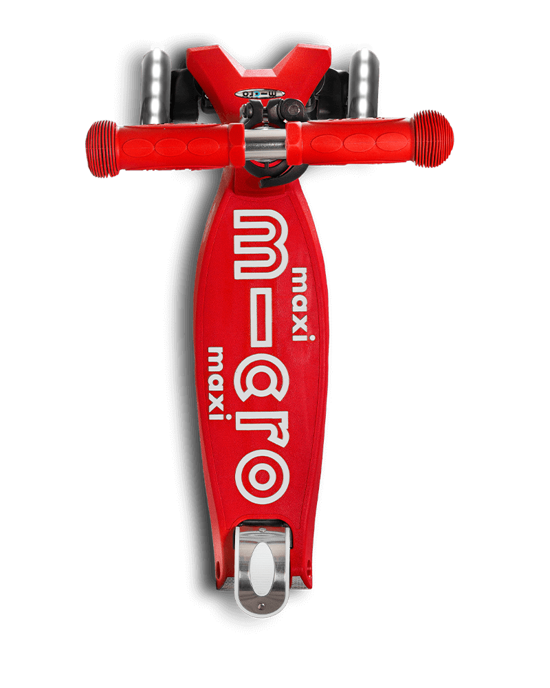 maxi micro deluxe LED three wheel kick scooter in red, top view
