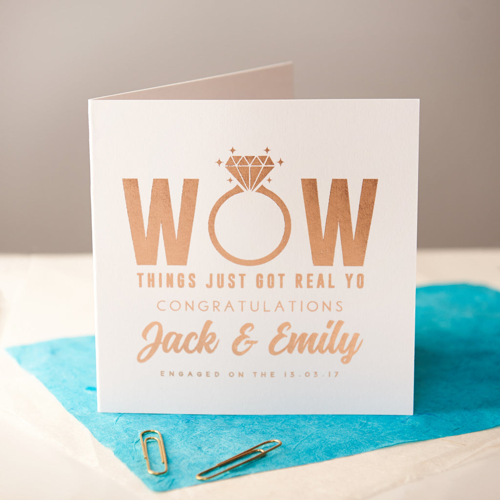 Personalised Rose Gold Foiled Engagement Card | oakdenedesigns.com