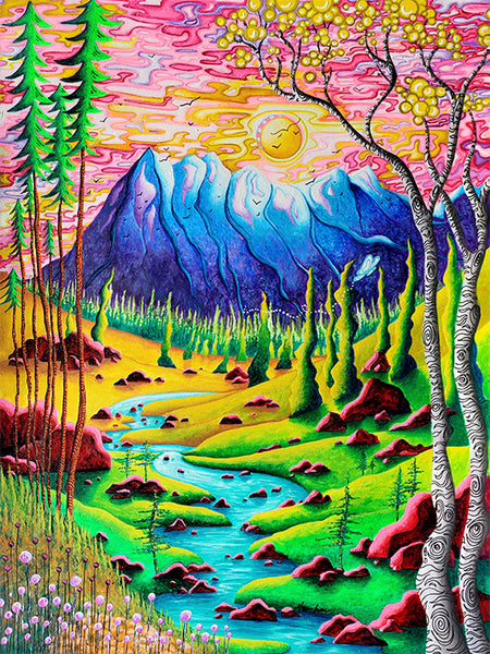 original pop art whimsical lassen volcanic national park painting paradise meadow by meganaroon