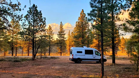 meganaroons tiny home aka van and mobile studio parked in the wilds of Dixie national forest near bryce canyon national park