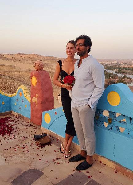 my daughter aroon and her fiance during their engagement on our trip to egypt in aswan at katodool resort