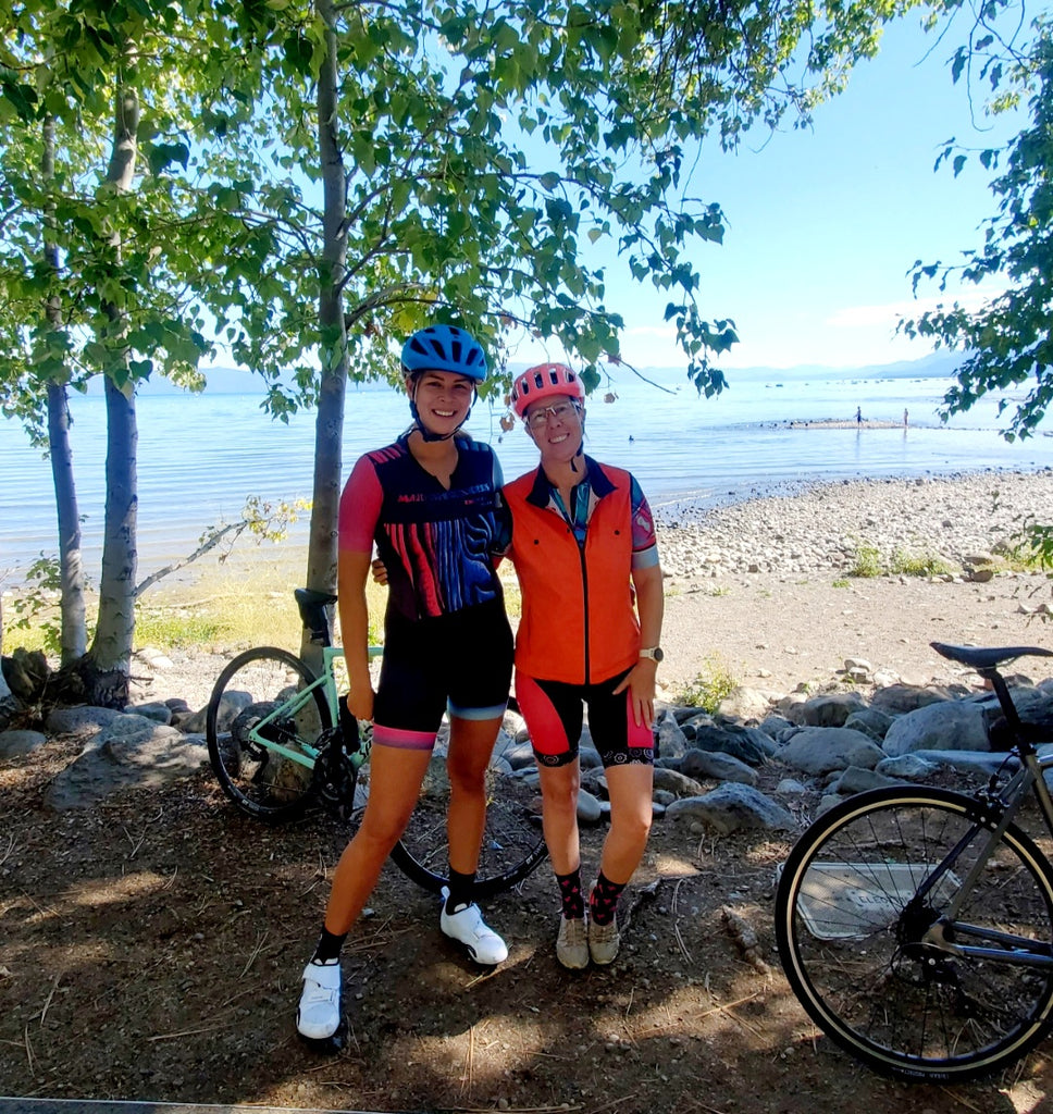 riding our specialized road bikes at lake tahoe, my daughter aroon and I