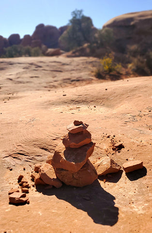 trail cairn example 1 of stacked rocks to guide us on the trails MeganAroon Travel Blog