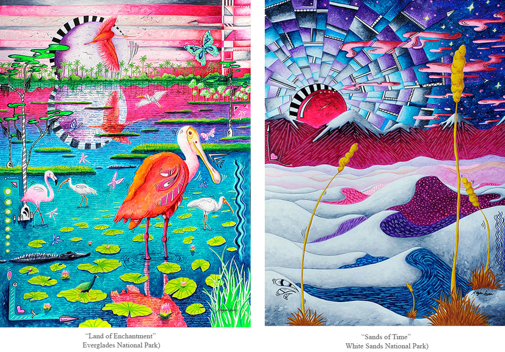 travel collection of everglades and white sands national park paintings by traveling nomad artist meganaroon